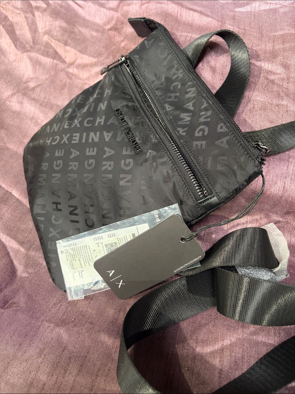 Armani Exchange Black Logo-Print Sling Belt Bag